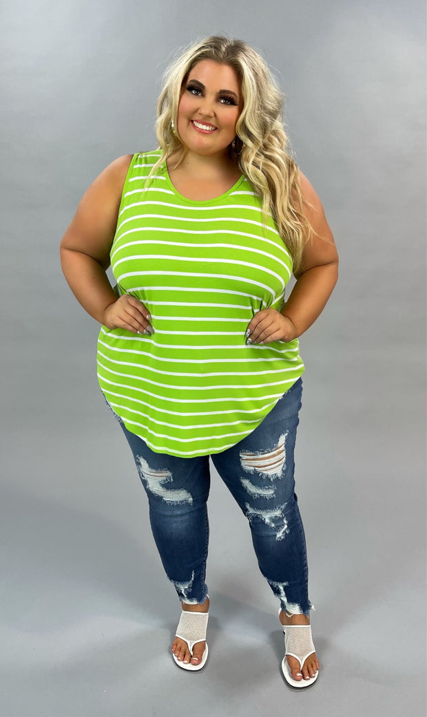 66 SV-A {Sweet Simplicity} Lime Striped Sleeveless Top PLUS SIZE 1X 2X 3X