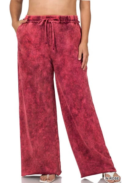 LEG-24  {Leave You Lounging} Rose Mineral Wash Lounge Pants PLUS SIZE 1X 2X 3X