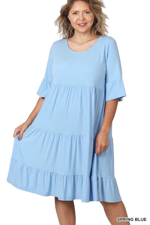 17 SSS-I {All The Buzz} Spring Blue Tiered Ruffle Sleeve Dress PLUS SIZE 1X 2X 3X