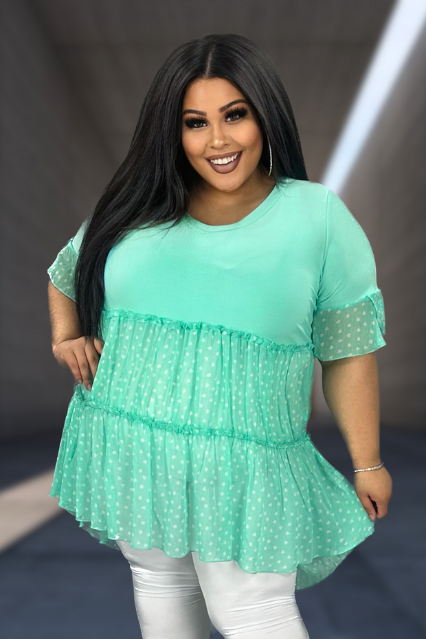 33 CP-E {Ready For The Show} Mint Heart Print Chiffon Tunic PLUS SIZE –  Curvy Boutique Plus Size Clothing