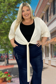 42 OT-O {All In A Dream} Cream Front Tie Shrug PLUS SIZE 1X 2X 3X