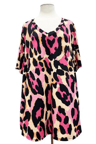 20 PSS {Prepped To Party} Pink Leopard Print V-Neck Top EXTENDED PLUS SIZE 4X 5X 6X