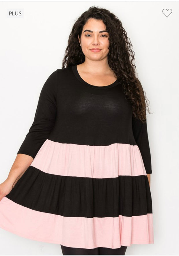 20 CP-A {Escape The Ordinary} Pink/Black Tiered Tunic PLUS SIZE 1X 2X 3X