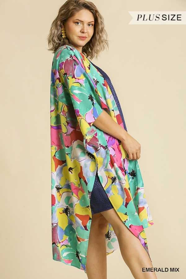 39 OT-C {Happier Than Ever} Umgee   Multi-Color Kimono PLUS SIZE