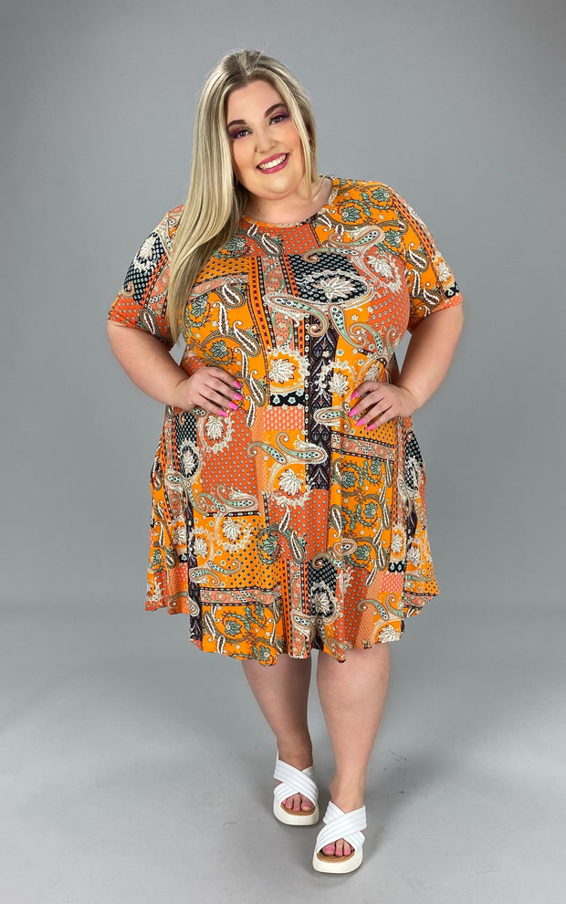 32 PSS-D {This Girl Is On Fire} Orange Paisley Dress PLUS SIZE 1X 2X 3X