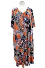 54 PSS {Solving Problems} Orange/Black Paisley Floral Dress EXTENDED PLUS SIZE 3X 4X 5X