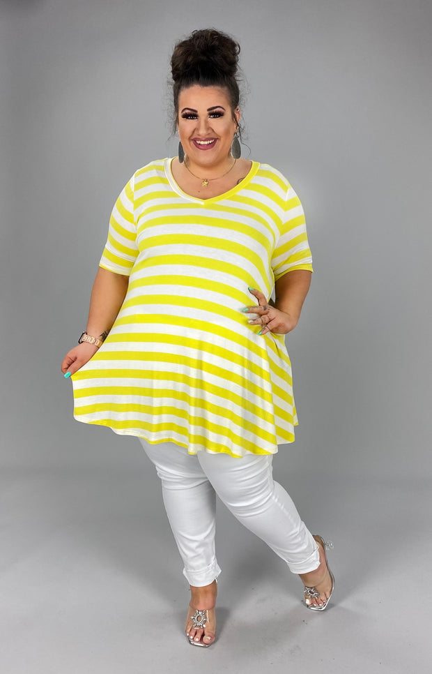 29 PSS-G {Your Best Self} Yellow Striped V-Neck Top PLUS SIZE 1X 2X 3X
