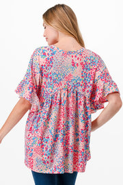 47 PSS-A {Lost And Found} SALE!  Multi-Color Dot Print Top PLUS SIZE XL 2X 3X