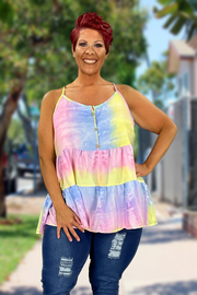 87 SV-F {Nobody Else} Pastel Mix Tiered Sleeveless Top PLUS SIZE 1X 2X 3X
