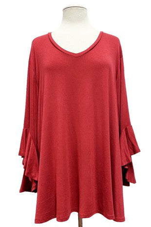 25 SQ {Getting Better} Rust V-Neck Cascading Sleeve Top EXTENDED PLUS SIZE 4X 5X 6X