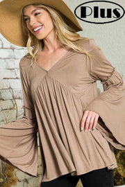43 SLS-A {The Poet In You} Mocha V-Neck Babydoll Top PLUS SIZE 1X 2X 3X
