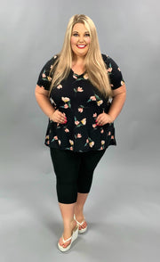 PSS-G {Marvelous Magic} Black Floral Print Hi-Low Tunic PLUS SIZE 1X 2X 3X