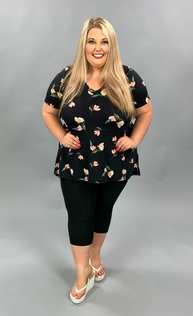 PSS-G {Marvelous Magic} Black Floral Print Hi-Low Tunic PLUS SIZE 1X 2X 3X