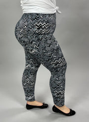 LEG-Z {Zigzagging Away} Black Zigzag Print Leggings EXTENDED PLUS SIZE   3X/5X