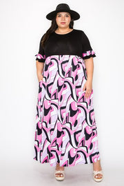 LD-G {Sweet Success} Black/Purple/Pink Print Maxi Dress EXTENDED PLUS SIZE 3X 4X 5X