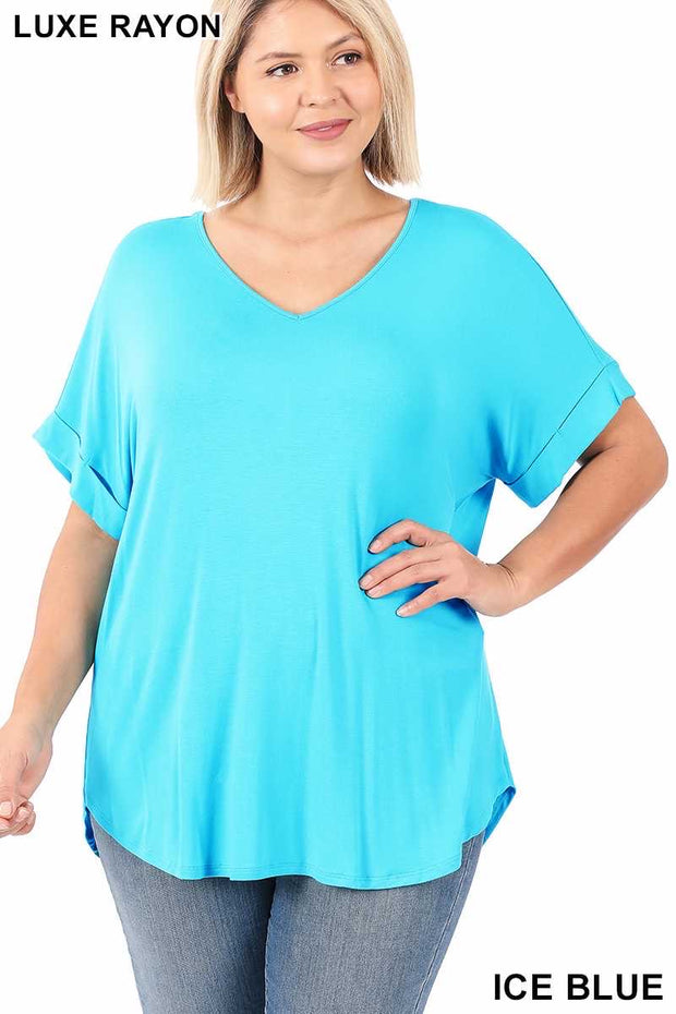 56 SSS-C {Hint of Teal} Teal V-Neck Short Sleeve Top  PLUS SIZE 1X 2X 3X