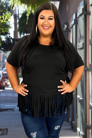 75 SSS-Y {Living On The Fringe} Black Fringe Hem Top PLUS SIZE XL 2X 3X