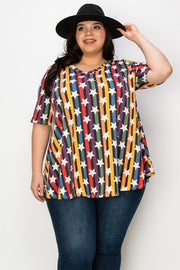 13 PSS-A {A Star Above}  SALE! Rainbow Stripe Star V-Neck Top EXTENDED PLUS SIZE 3X 4X 5X