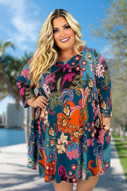 79 PQ-X {No Filters} Teal Floral V-Neck Dress  SALE!!!  EXTENDED PLUS SIZE 3X 4X 5X