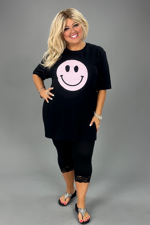 19 GT-D {Smiling At You} Black Smiley Face Graphic Tee PLUS SIZE 1X 2X 3X