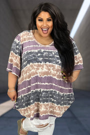 23 PSS-X {Gonna Miss You} Taupe/Plum Tie Dye V-Neck Tunic EXTENDED PLUS SIZE 3X 4X 5X