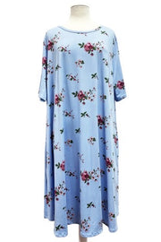 26 PSS-I {Perfect Lady} Blue Floral Dress w/Pockets EXTENDED PLUS SIZE 4X 5X 6X