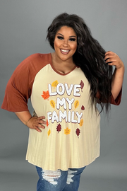 29 GT {Love My Family} Taupe/Rust Graphic Tee CURVY BRAND!!!  EXTENDED PLUS SIZE XL 2X 3X 4X 5X 6X