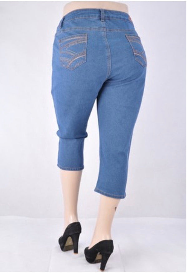 BT-X {Hangin' By A Thread} Medium Blue Crop Jeans w/Pocket Detail EXTENDED PLUS SIZE 24 26 28