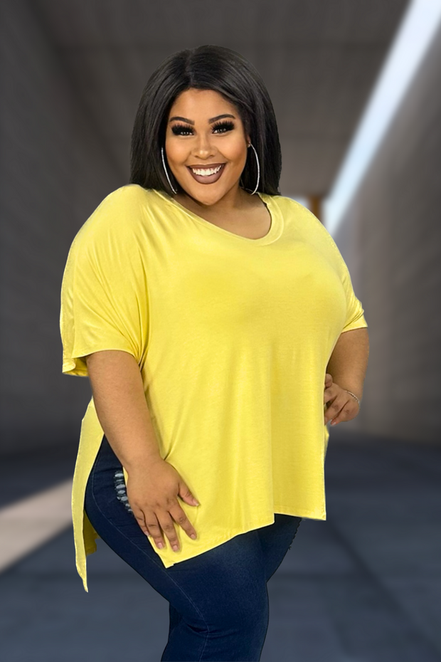 89 SSS-F {You Deserve This} Dusty Yellow V-Neck Oversized Top PLUS SIZE 1X 2X 3X