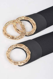 BELTS {Travel With Me} Black w/Gold 3 Circle Stretch Belt EXTENDED PLUS SIZE