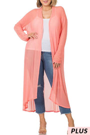 LD-D {New Chapters} Deep Coral Sheer Mesh Duster PLUS SIZE XL 2X 3X