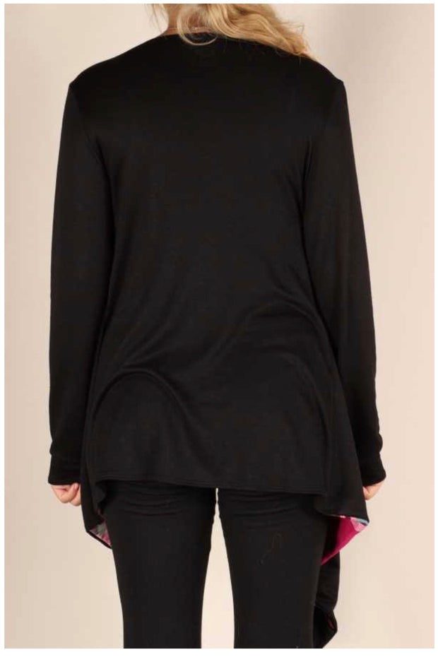OT-Y {Plaid Wonders} Black Cardigan    Magenta & Teal Plaid Detail PLUS SIZE 1X 2X 3X  ***FLASH SALE***