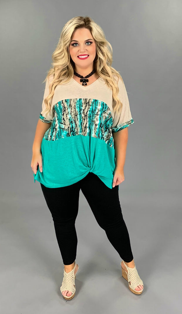 CP-S ( Wild Side) Mint & Beige Snake Skin Printed Top PLUS SIZE XL, 1X, 2X