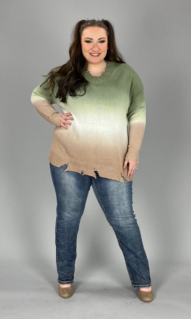 59 OR 25 PLS-K {Stuck} Olive Tan Ombre Top PLUS SIZE XL 2X 3X