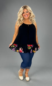 24 SV-V {Private Oasis} Black Floral Ruffle Top PLUS SIZE 1X 2X 3X