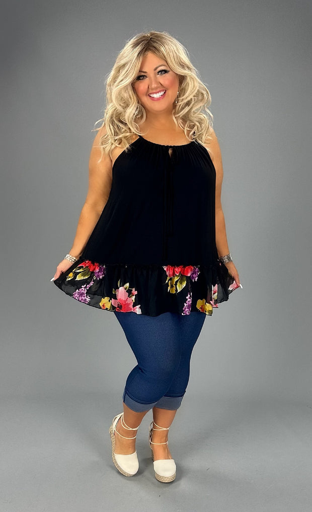 24 SV-V {Private Oasis} Black Floral Ruffle Top PLUS SIZE 1X 2X 3X