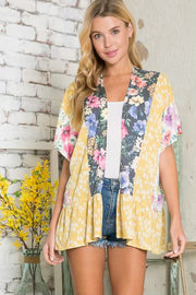 85 OT-A {Committed Floral} Yellow Floral Short Kimono PLUS SIZE XL 2X 3X