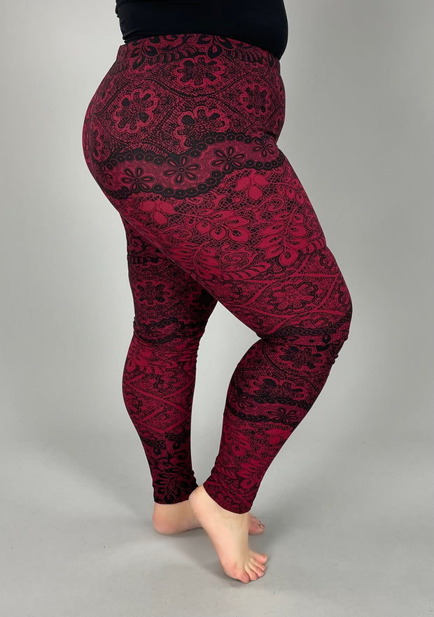 BT-99 {You're Gonna Love These} Black/Burgundy Leggings  X-PLUS SIZE