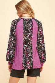 97 CP-I {All In Order} Magenta Top w/Print Contrast PLUS SIZE XL 2X 3X