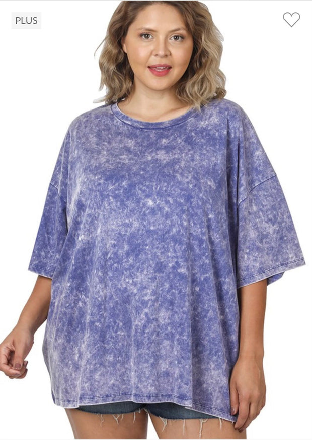 97 SQ-A {Old School Vibes} Blueberry Mineral Wash Top PLUS SIZE 1X/2X  2X/3X