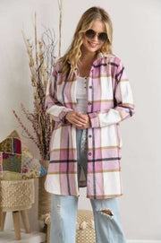 19 OT-A {Time Is Precious} Pink  Plaid Button Up Shacket