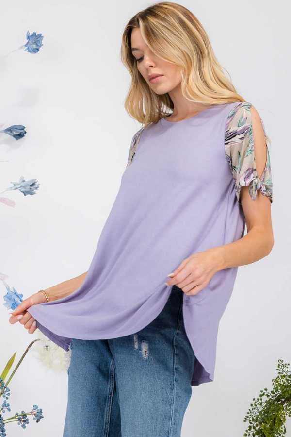 16 CP-G {Just So You Know} Lilac Leaf Print Open Sleeve Top PLUS SIZE XL 2X 3X