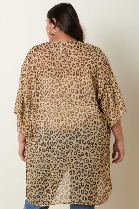 64 OT-I {New Goals} Yellow Leopard Prnt Kimono PLUS SIZE XL 1X 2X