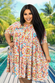 43 PSS-H {Only For Me}  SALE!! Red Tie Dye Tiered Dress EXTENDED PLUS SIZE 3X 4X 5X
