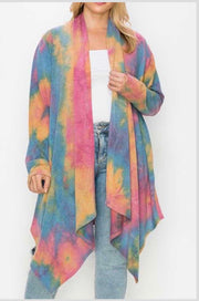 17 OT-C {Grooving On Fashion} Multi-Color Tie Dye Cardigan PLUS SIZE 1X 2X 3X
