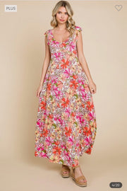 LD-N {Refresh Your Memory} Ivory Floral Babydoll Maxi Dress PLUS SIZE 1X 2X 3X