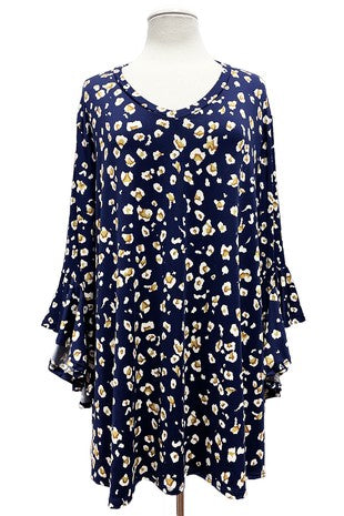 95 PQ {Fall Into Happiness} Navy Ivory Tan Print V-Neck Top EXTENDED PLUS SIZE 4X 5X 6X