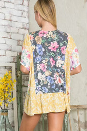85 OT-A {Committed Floral} Yellow Floral Short Kimono PLUS SIZE XL 2X 3X