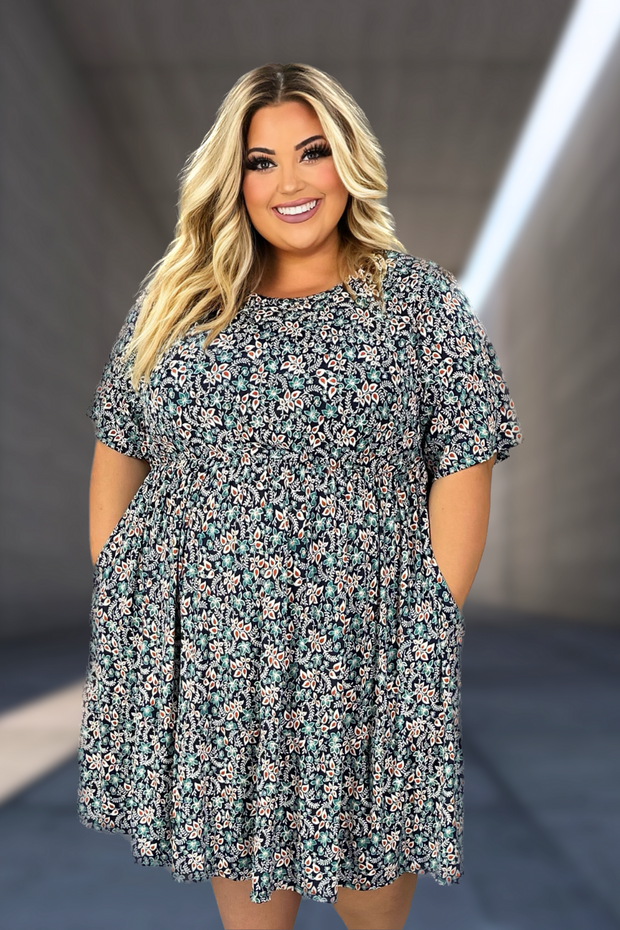 71 PSS-A {Try The New Elegance} Navy Floral Dress w/Pockets CURVY BRAND!!!  EXTENDED PLUS SIZE 4X 5X 6X