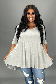 74 SSS-A {The Time Is Now} Heather Grey V-Neck Top EXTENDED PLUS SIZE 1X 2X 3X 4X 5X